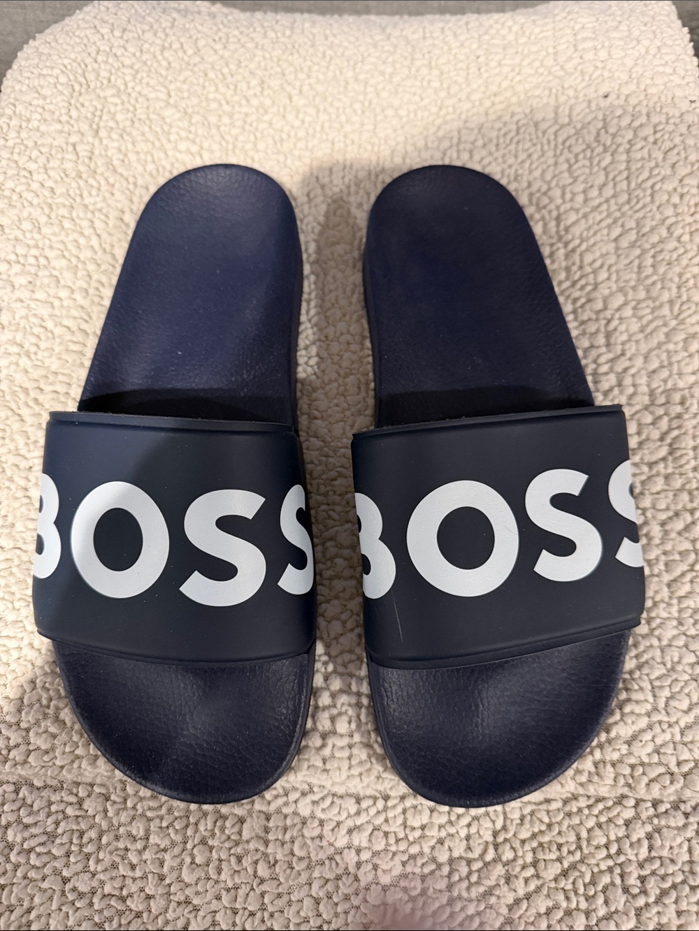 Boss Navy Blue Slide Sandals with White Logo
